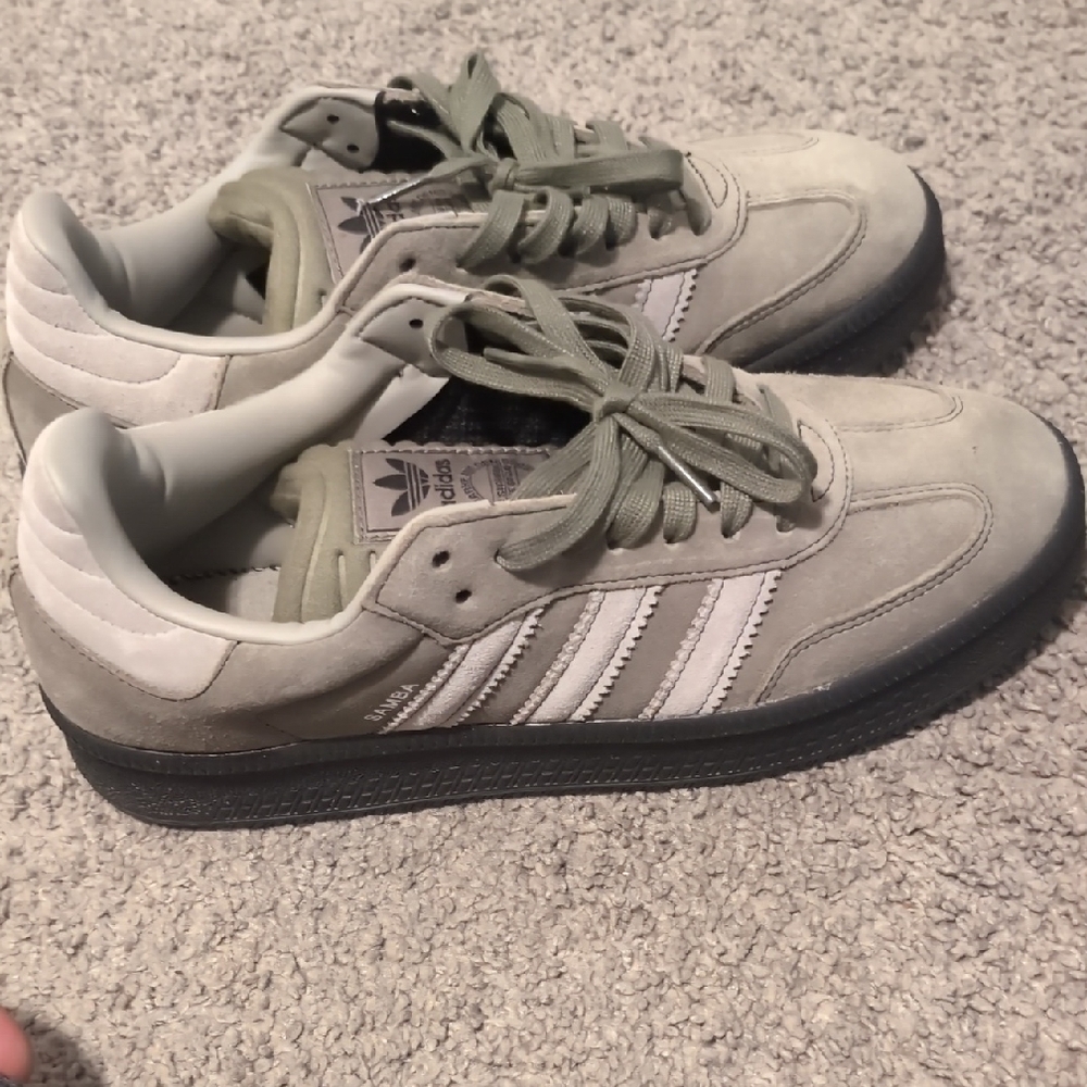 Adidas Olive and White Sneakers